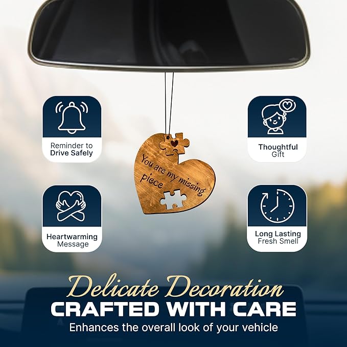 Car Fragrance for 365 Days Freshwood Puzzle Missing Piece ❘ I love you gift ❘ Rear View Mirror Wood Air Freshener ❘ Mirror Hanging Scent ❘ Car Decorative Pendants ❘ Handmade Gift Car Essentials