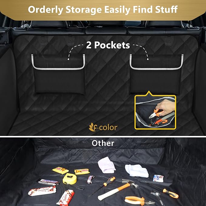 F-color SUV Cargo Liner for Dogs - Waterproof Pet Cargo Liner with Side Flaps, Comfort Dog Cargo Cover with Bumper Flap, Scratchproof Non-Slip Large for Full-Size SUVs Vans, 55 x 93 Inch, Black
