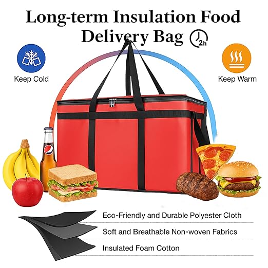 Bodaon 3-Pack Insulated Food Delivery Bag, XXXL Pizza Cooler Bags, Rideshare Delivery Bag, Warmer/Frozen, Cold/Hot Thermal Styrofoam Carrier for Car/Travel/Shopping/Catering