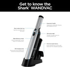 Shark WANDVAC Cordless Hand Vac, Lightweight, Versatile and Portable at 1.4 lbs., Powerful Suction, Charging Dock, One-Touch Empty, NEW Furfins Tool & Crevice Tool for Pet & Home, Gray, WV201WH