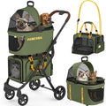 PAWZIDEA Double Pet Stroller with 2 Detachable Carrier, Lightweight Portable Travel Crate & Car Seat Combo & TSA-Approved Expandable Carrier, Foldable Jogger Stroller for 2–4 Cats or Small/Medium Dogs