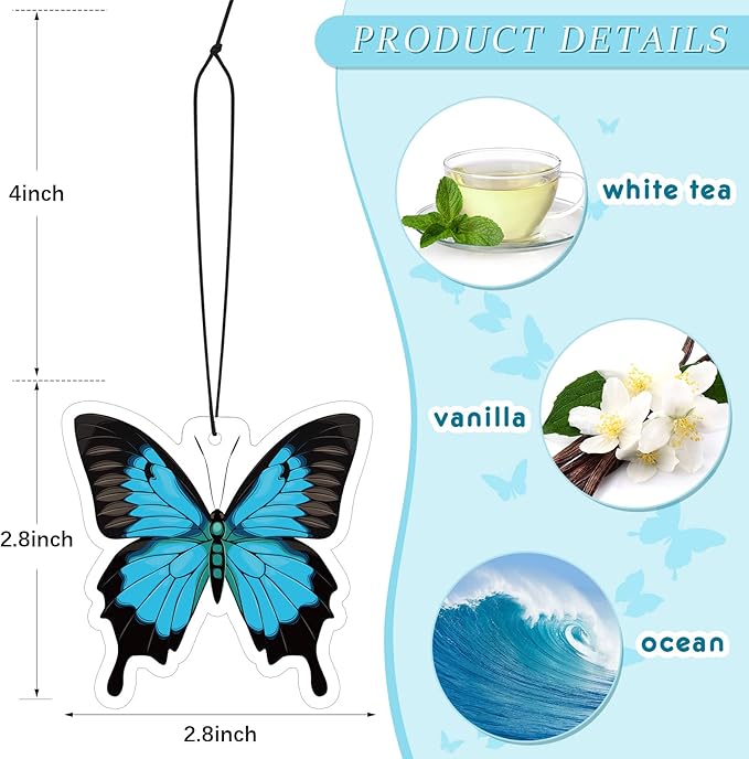12 Pack Car Air Fresheners Butterfly Summer Flower Hanging for Women Girls Cute Air Freshener for Cars Mirror (Butterfly)