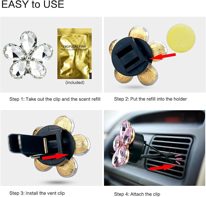 6 Pack Bling Bling Crystal Car Air Fresheners Vent Clips for Women, Bling Car Vent Clip with Reuseable Scent Refills, 3 Sizes (Silvery)