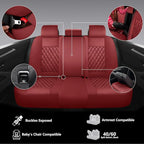 Car Seat Covers Full Set,Universal Fit for Cars,SUVs,Trucks,and Sedans with 5 Seats,Faux Leather Car Seat Cushion Compatible with Airbags,Waterproof Car Seat Protector,Wine Red