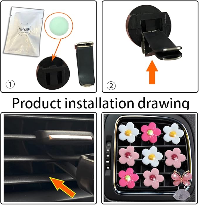Cute Daisy Air Vent Clips 9 Pcs Flower Car Air Fresheners Vent Clips Charms Car Diffuser Vent Clip Car Decor Car Interior Decoration Cute Car Accessories for Women (White&Pink&Light Pink)