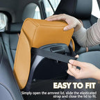 Hovom Car Center Console Cover, 13.39"×7.87"×2.76" Leather Armrest Cover for Cars, Memory Foam Armrest Pillow with Pocket, Cup Holder & Phone Slot, Universal Vehicle Arm Rest Cushion Pad (Orange)
