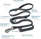 Hotsky Tactical Dog Leash Heavy Duty for Medium Large Dogs that Pull,4-6Ft Strong Bungee Shock Absorbing No Pull Dog Leash with Padded Double Handle and Car Seatbelt,Reflective Black