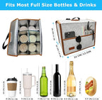 6 Cup Drink Carrier with Handle, Reusable Insulated Cooler Drink Caddy for Car Cup Holder, Foldable Coffee Carrier Bag with Adjustable Dividers, Portable for Car, Travel, Picnic Party, Food Delivery