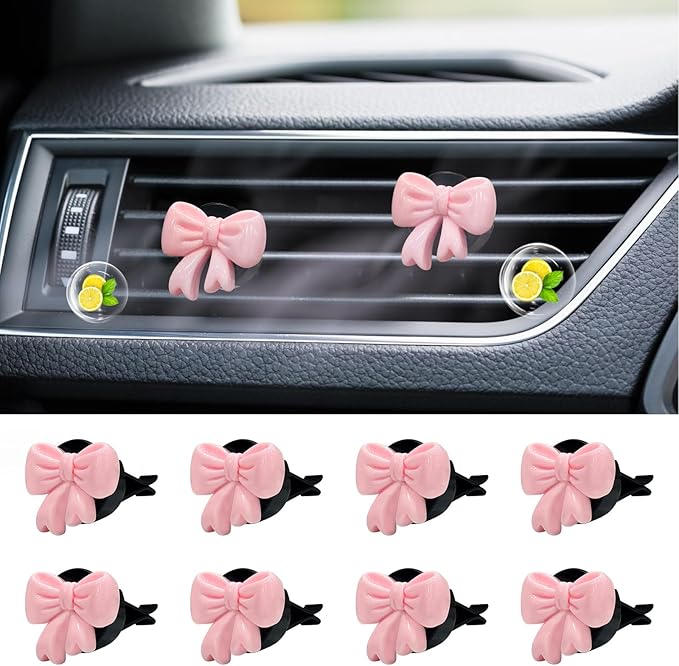 8 PCS Coquette Pink Bow Car Air Freshener Vent Clip, Cute Aesthetic Cars Scent Air Fresheners Vent Clips Decorations, Automotive Interior Accessories for Women Girl