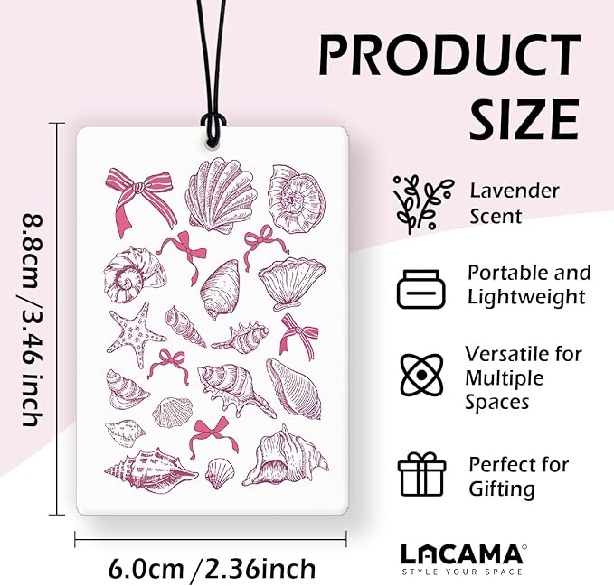 Lacama Beachy Christian Car Air Freshener 3Pcs, Pink Coastal Whale Shell Conch Cross Bible Verse Cars Scents Air Freshener for Women Girls Gifts, Beach Car Accessories Interior Mirror Decor Hanging