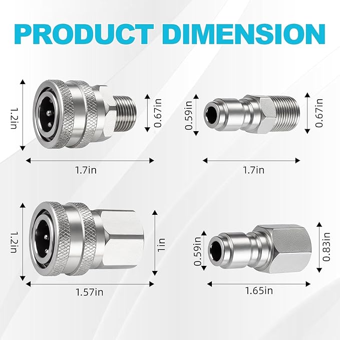 4 PCS Pressure Washer Coupler Quick Connect Fittings，3/8 in NPT Female and Male Thread (Premium Pressure Washer Hose Adapter Set), Stainless Steel Hose Connector, 2 Set