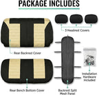 FH Group Automotive Car Seat Covers Rear Set Premium 3D Air Mesh Seat Covers, Airbag Compatible and Split Bench Cover Universal Fit Interior Accessories for Cars Trucks and SUVs - Beige