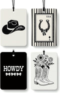 Rustic Western Car Air Freshener 4 Pcs Coconut Scented, Horseshoe Cowgirls Hat Boots Floral Car Accessories Mirror Decor for Women, Western Hanging Air Freshener for Cars Closet Drawer Books