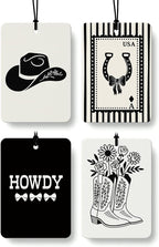 Rustic Western Car Air Freshener 4 Pcs Coconut Scented, Horseshoe Cowgirls Hat Boots Floral Car Accessories Mirror Decor for Women, Western Hanging Air Freshener for Cars Closet Drawer Books