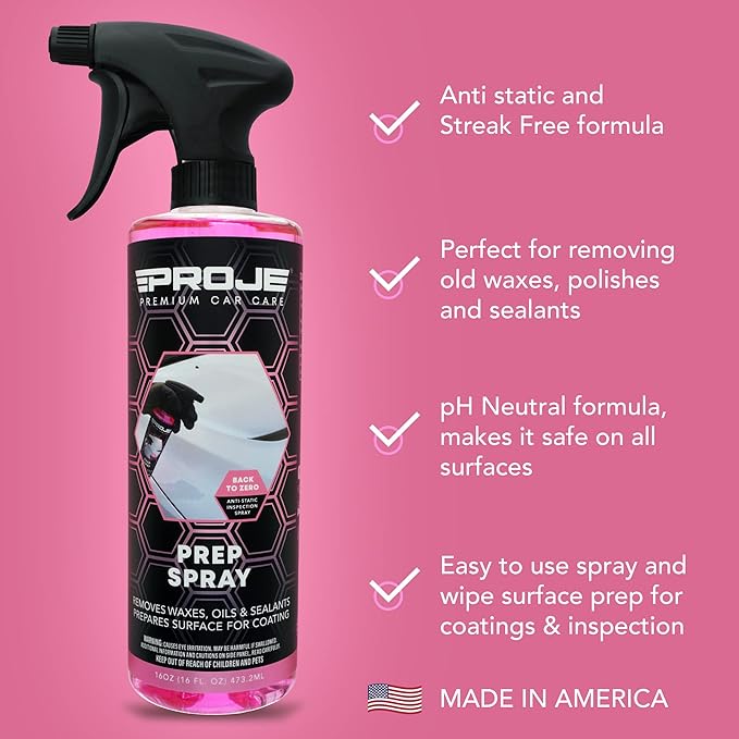 PROJE' Premium Car Care Ceramic Coating & Prep Spray (16oz) | Professional-Grade Ceramic Hydrophobic Wax & Sealant Polish & Prep Spray Removes 99.9% of contaminants for Cars RVs Motorcycles and ATVs