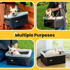 Dog Car Seat Booster for Small Pet Under 20lbs, Portable Travel Puppy Car Seat with Internal Steel Frame, Comfort Cushion & Storage Pockets, Adjustable Straps Fit Most Cars, Black