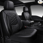 CAR PASS Luxury Nappa Leather Front Seat Covers, Waterproof 3D Foam Seat Covers with Lumbar Support, Breathable Auto Seat Cover Airbag Compatible Universal Fit for Sedan SUV Van Truck, All Black