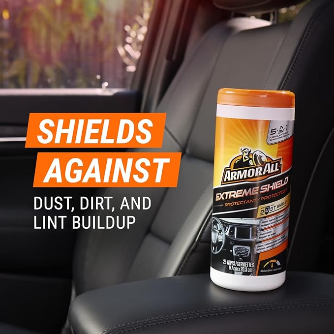 Armor All Extreme Shield Protectant Wipes by Armor All, Interior Car Cleaning Wipes with UV Protection Against Cracking and Fading, 25 Count (Pack of 2)