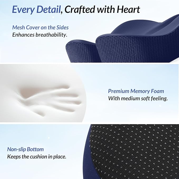 ZIKEE Gel Seat Cushion for Office Chair and Car Seat with Ergonomic Zoning, Memory Foam Chair Cushion for Sciatica, Lower Back, Tailbone Pain Relief and Intimate Ventilation, Non-Slip & Airy Cover