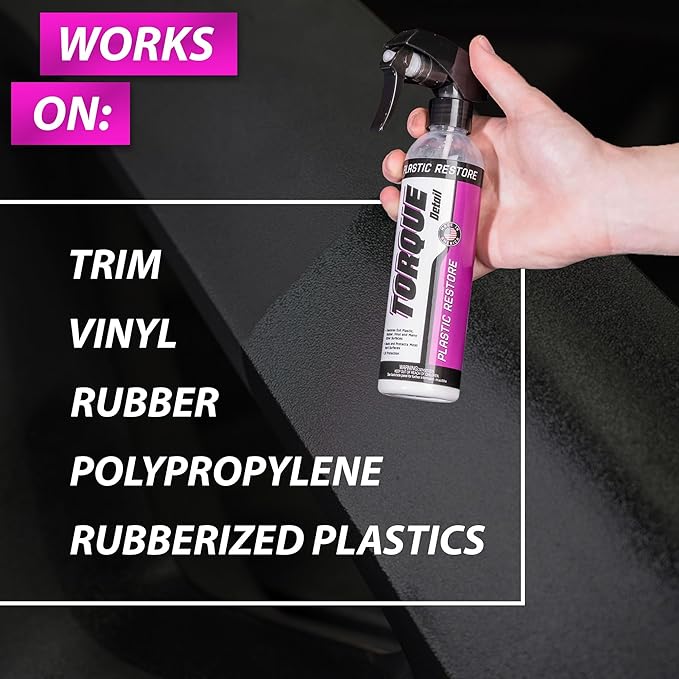 Torque Detail Plastic & Trim Restorer Spray - Restores, Shines & Protects Plastic, Vinyl & Rubber Surfaces With Molecular Restoration - Apply in Minutes, Lasts At Least 6 Months (8 fl. oz)