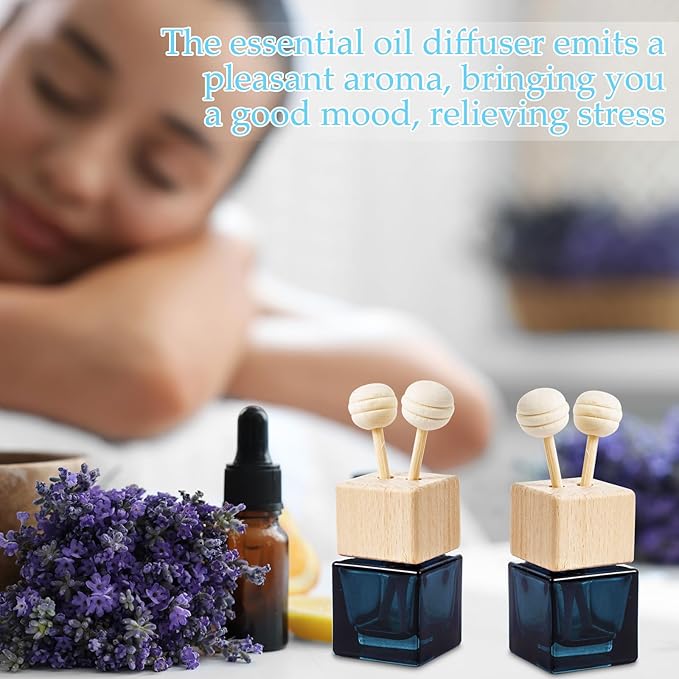 Zubebe 30 Pcs Car Diffuser Bottles Empty Bulk Vent Clip Car Air Freshener Diffuser for Essential Oil Perfume Glass Bottle with Wooden Caps Stick Fragrance Ornament (Gradient Black)