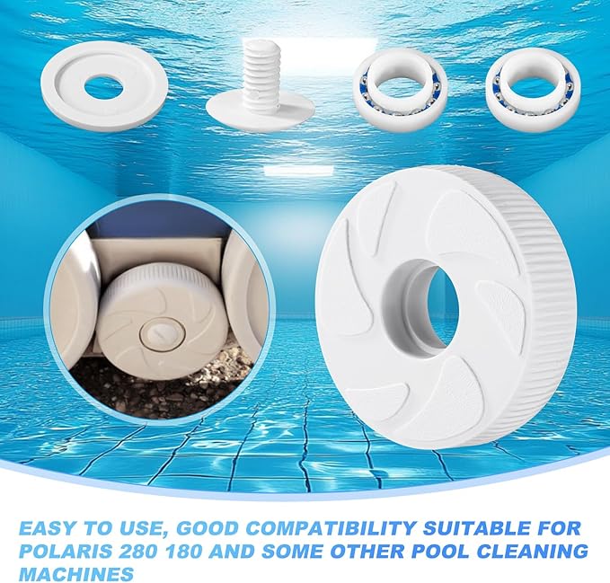 Pool Cleaner Idler Wheel Replacement Kit Part for Polaris 280 180, ABS Metal White Ball Bearing with Tire C16 C36 Swing Shaft Components C36 Wheel Washer Swing Axis