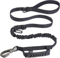 Hotsky Tactical Dog Leash Heavy Duty for Medium Large Dogs that Pull,4-6Ft Strong Bungee Shock Absorbing No Pull Dog Leash with Padded Double Handle and Car Seatbelt,Black