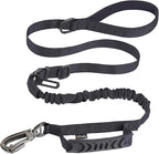 Hotsky Tactical Dog Leash Heavy Duty for Medium Large Dogs that Pull,4-6Ft Strong Bungee Shock Absorbing No Pull Dog Leash with Padded Double Handle and Car Seatbelt,Black