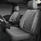 CAR PASS Piping Luxury PU Leather Two Front Car Seat Covers, Waterproof Anti Slip Seat Covers Compatible with Front Seat Armrests,Universal Fit for Suvs,Vans,Trucks,Airbag Compatible(All Gray)