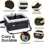 Dog Car Seat Booster for Small Pet Under 20lbs, Portable Travel Puppy Car Seat with Internal Steel Frame, Comfort Cushion & Storage Pockets, Adjustable Straps Fit Most Cars, Black