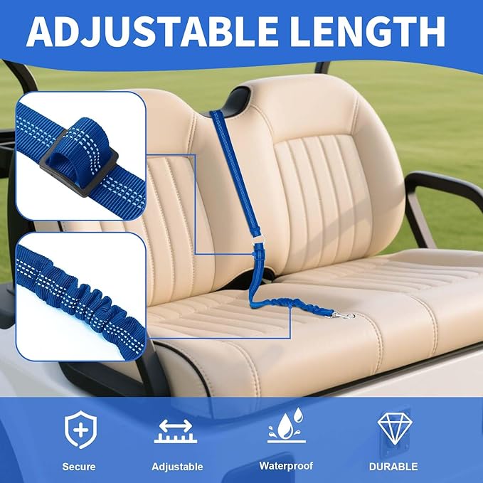 Dog Seat Belt Tether for Golf Cart, Adjustable Golf Dog Collar Leash for Car, Pet Dog Seat Belt Harness for Golf Cart Pet Safety Protection to Prevent Accidental Injury (Blue)