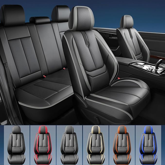 Fit Crosstrek Car Seat Covers for Subaru Crosstrek 2016-2025 2026 -Upgraded Premium Waterproof & Breathable Leather,Airbag Compatible,All-Weather Seat Cushion Protector,2 Front/Black-Grey