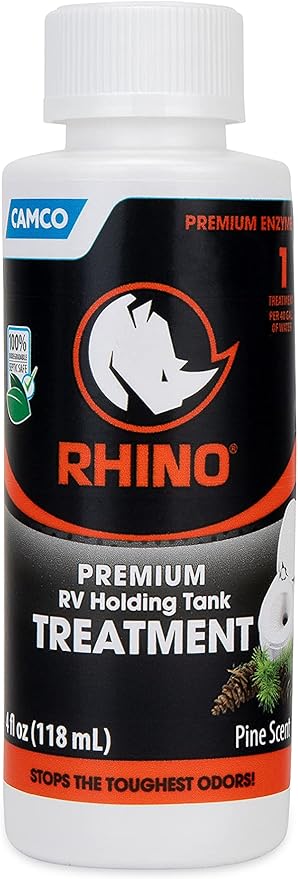 Camco RhinoFLEX Premium Enzyme RV Holding Tank Treatment Singles | Features a Biodegradable Septic Safe Formula, a Pine Scent, and is Ideal for RVing, Boating, and More | (8) 4 oz Bottles (41511)
