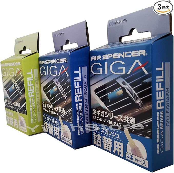 YirehStore Air Freshener Giga Refill Assorted 3-Box Popular Top Scent - Green Breeze, Marine Squash, Squash Scent, Design for GIGA Clip, Clipia, Clipia II, Bijou, Cross, Sylpheed Refill