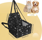 PetsHome Dog Car Seat, Foldable Dog Car Booster Seat Waterproof Breathable Oxford Travel Bag for Small to Medium Dogs, Puppies, and Pets-Pattern Black