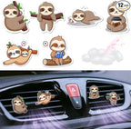 12 Pcs Cute Car Air Freshener Clips, Sloth Car Vent Clip, Funny Car Accessories for Women, Air Conditioner Vent Decorations, Cartoon Animal Interior Decor Sloth Gifts for Women Men