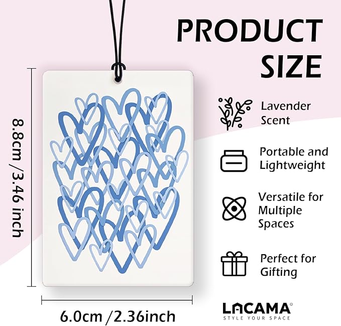 Lacama Blue Retro Girly Car Air Freshener 3Pcs, Vintage Preppy Coquette Cars Scents Air Freshener for Women Girls Gifts, Cute Girly Car Accessories Interior Mirror Decor Hanging