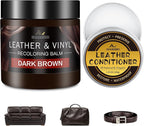 Leather Recoloring Balm with 100ml Mink Oil, Dark Brown Leather Repair Kit and Scratch Remover for Furniture, Car Seats, Sofas, Dye & Restorer for Couches, Vinyl, PU, Faux