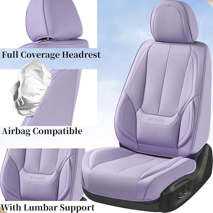 Coverado Seat Covers, Car Seat Covers Front Seats, Leather Seat Covers for Cars, Car Seat Protector Waterproof, Purple Car Seat Cushion, Front Carseat Cover Universal Fit for Most Cars