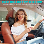 Set of 2 Quilted Faux Leather Car Headrest Pillow, Black Case/Black Threading, Ergonomic Neck Support for Comfortable Driving