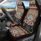 ELEQIN Car Seat Covers Two Front Only for Car, Brown Aztec Geometric Automotive Interior Covers, Quick Setup Universal Fit Seat Covers for Car, Truck, SUV