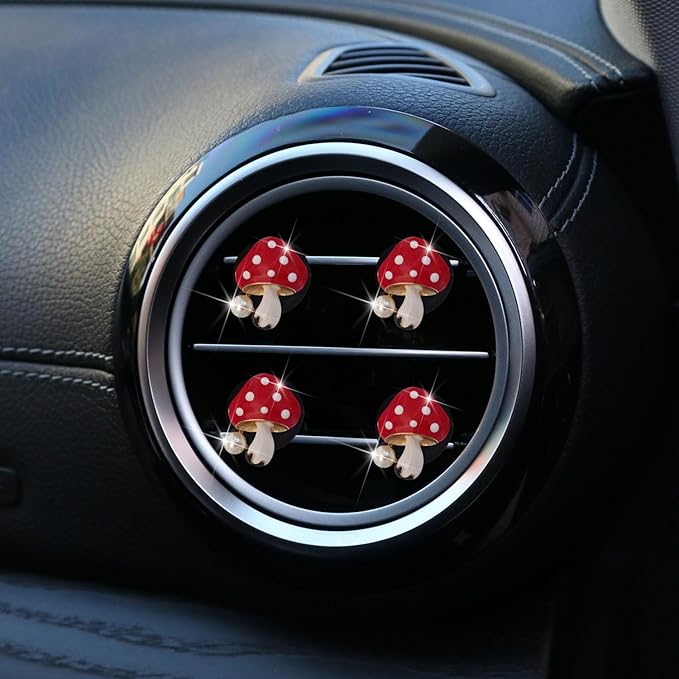 4 Pcs Red Mushroom Air Vent Clip Accessories Air Conditioning Outlet Clip Car Air Freshener Dashboard Accessories Charm Car Inter Decor Cute Interior Accessories for Women