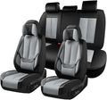 Coverado Seat Covers Full Set, 5 Seats Seat Covers for Cars, Waterproof Nappa Leather Car Seat Covers with Head Pillow, Seat Protectors Car Seat Cushion Universal Fit for Most Cars (Black&Gray)