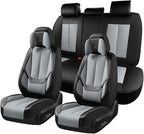 Coverado Seat Covers Full Set, 5 Seats Seat Covers for Cars, Waterproof Nappa Leather Car Seat Covers with Head Pillow, Seat Protectors Car Seat Cushion Universal Fit for Most Cars (Black&Gray)
