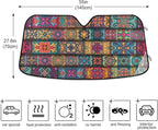Boho Ethnic Car Windshield Sun Shade Bohemian Stripes Colorful Mandala Flower Foldable UV Ray Sun Visor Protector Sunshade to Keep Your Vehicle Cool (55" x 27.6")