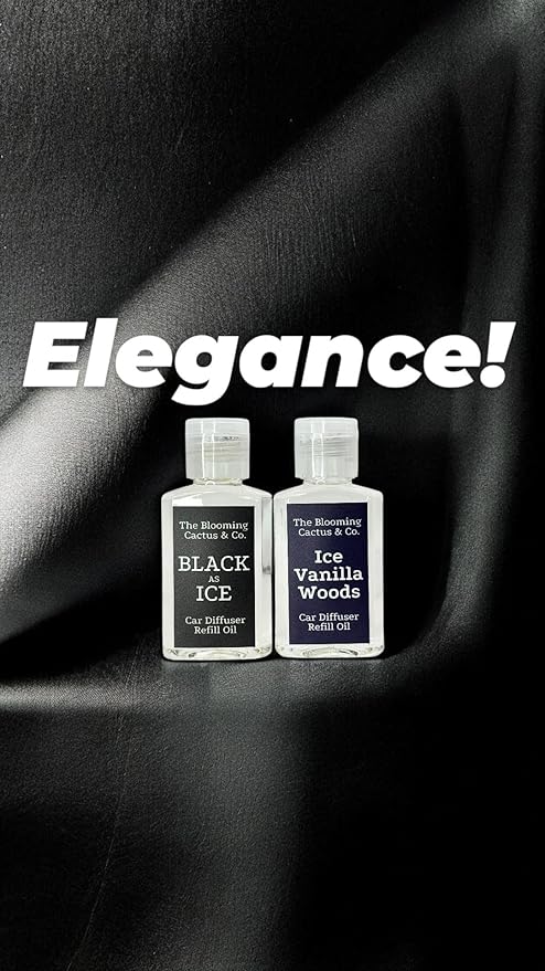 1 OZ Premium Car Diffuser Refill Oil – 2 Pack Long Lasting Fragrance Oil for Car, Home & Office | Compatible with Most Diffusers |Fresh, Pleasant Scent for Every Space (Black Ice + Iced Vanilla Woods)