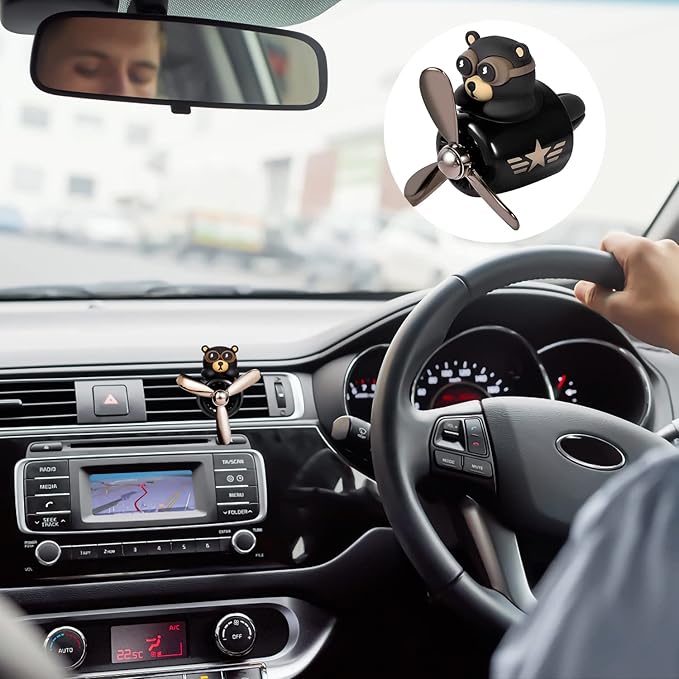 LUTER Bear Air Vent Clip, Bear Car Air Freshener Cute Car Diffuser Rotating Decorations Interior Aesthetic Car Air Freshener Propeller Vent Clip for Women Men