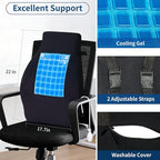 Adjustable Airbag Lumbar Support Pillow with Cooling Gel - Customizable Support for Upper Lower Back Pain Relief, Improves Posture, Memory Foam Back Cushion for Office Chair, Car/Truck Seat, Couch
