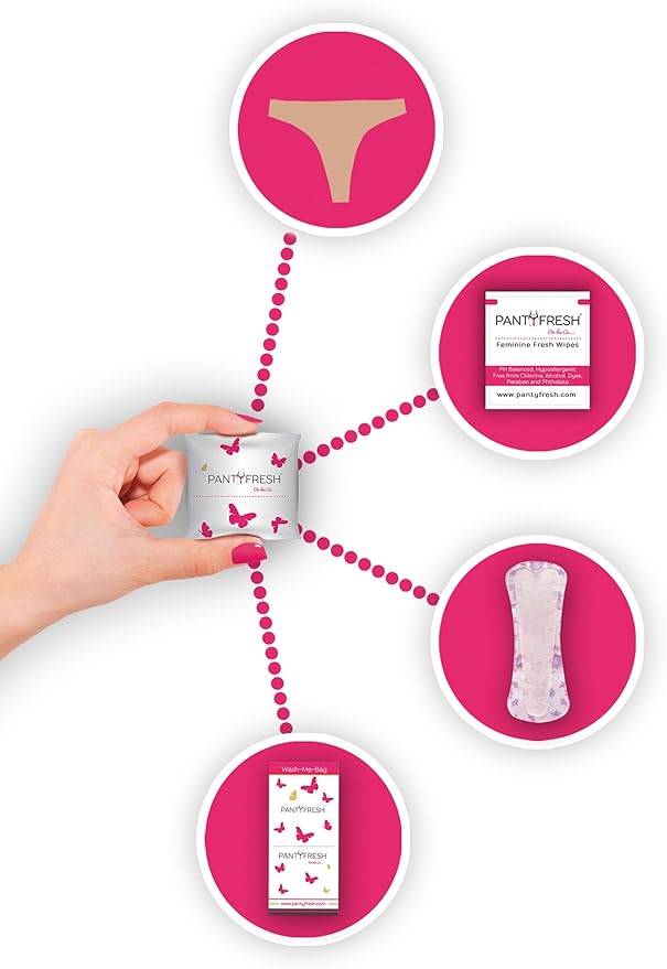4in1 Essential Hygiene Kit Includes Seamless Thong Underwear, Fresh Wipe & Panty Liner - Accidents Travel Toiletry Kit On-the-Go Period Kit