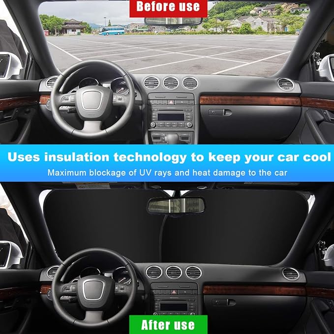 Ziciner 2 PCS Car Windshield Sun Shade, Auto Sun Heat and UV Rays Blocker, 24"×29" Foldable Automotive Front Window Sunshade Protector, Universal Vehicle Interior Accessories (Silver-S)